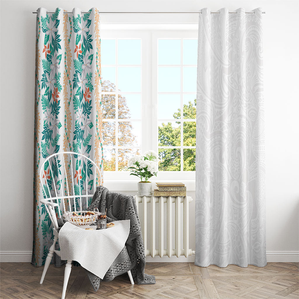 Monstera Tiare Plumeria Window Curtain Teal Polynesian Pattern LT01 - Polynesian Pride