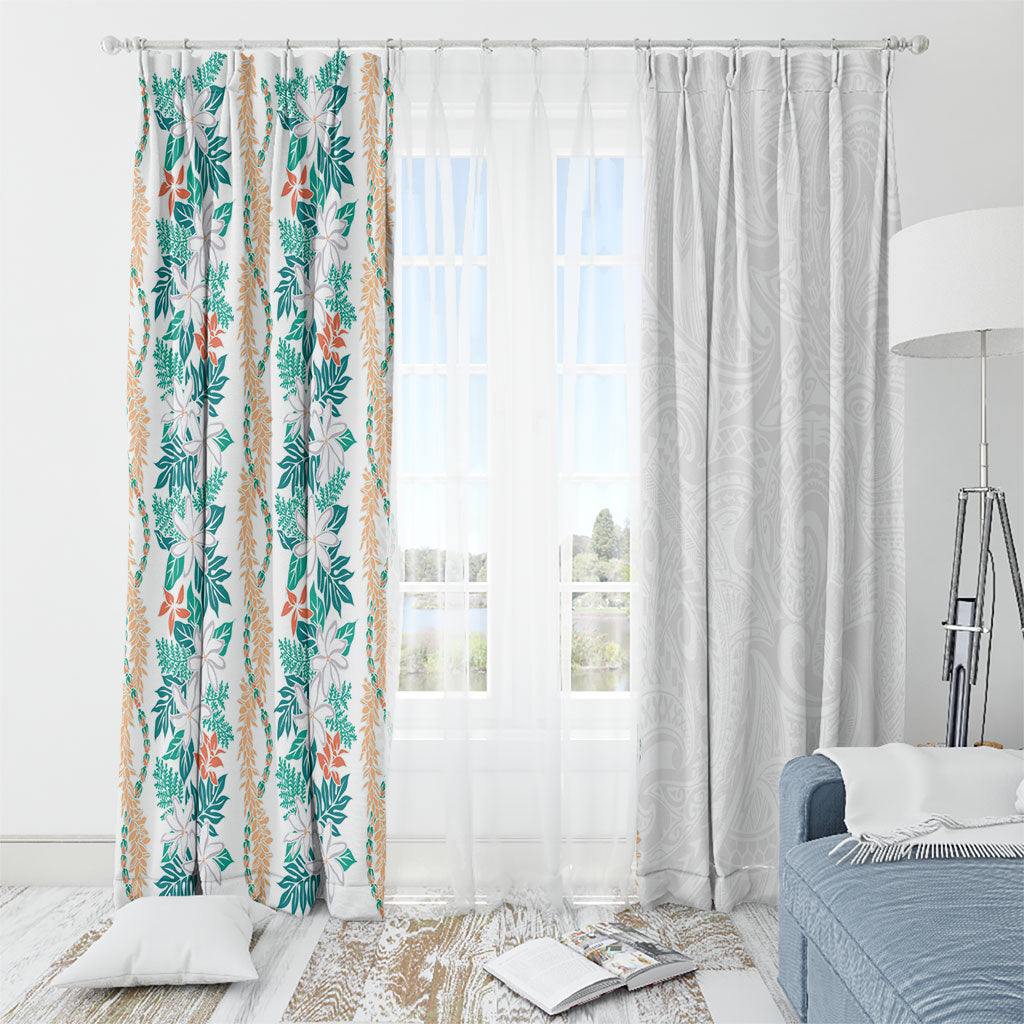 Monstera Tiare Plumeria Window Curtain Teal Polynesian Pattern LT01 - Polynesian Pride