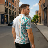 Monstera Tiare Plumeria Zipper Polo Shirt Teal Polynesian Pattern LT01 - Polynesian Pride