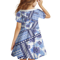 Hawaii Quilt Family Matching Off Shoulder Short Dress and Hawaiian Shirt Kakau Polynesian Pattern Blue Version LT01 - Polynesian Pride