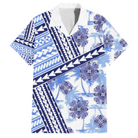 Hawaii Quilt Family Matching Off Shoulder Short Dress and Hawaiian Shirt Kakau Polynesian Pattern Blue Version LT01 Dad's Shirt - Short Sleeve Blue - Polynesian Pride