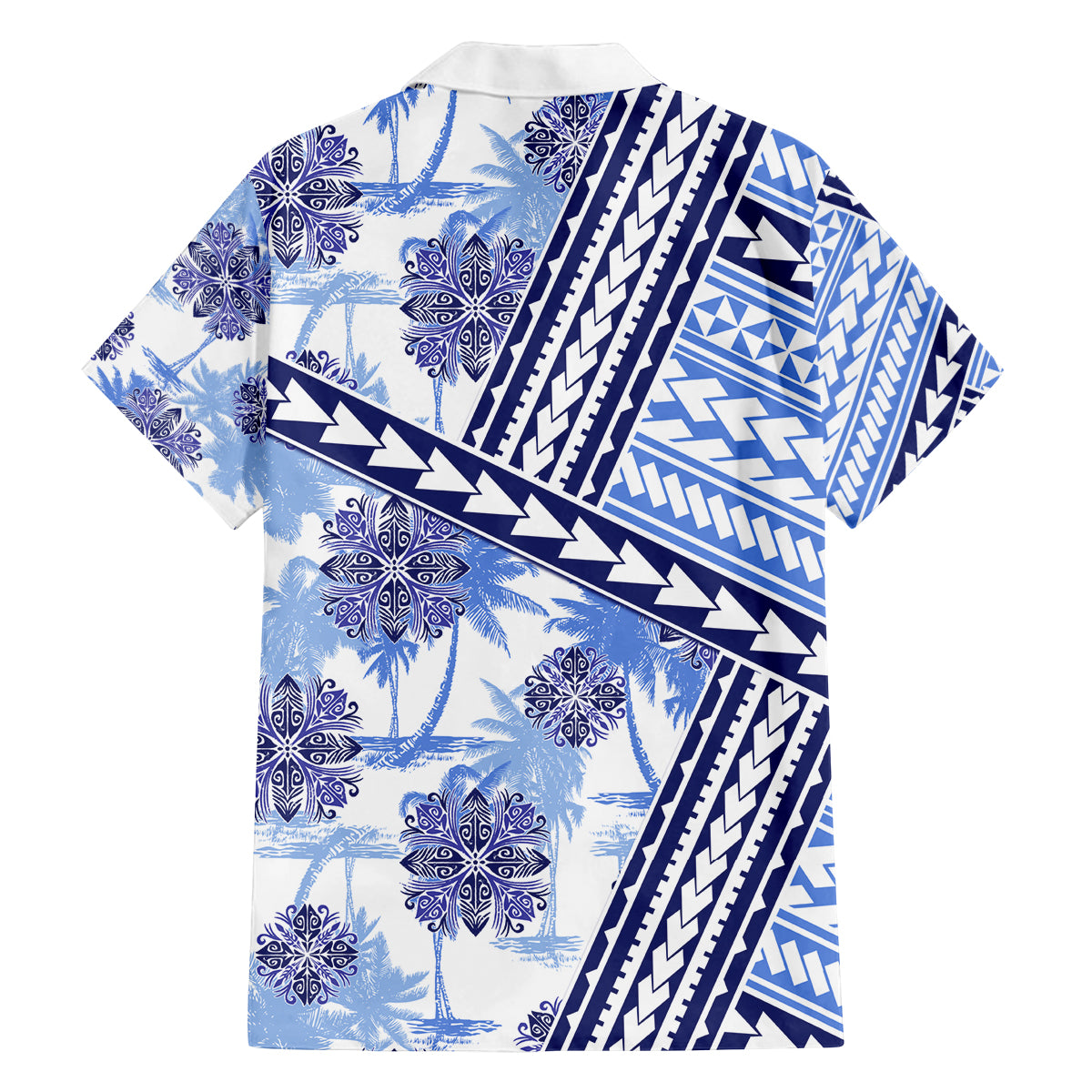 Hawaii Quilt Family Matching Off Shoulder Short Dress and Hawaiian Shirt Kakau Polynesian Pattern Blue Version LT01 - Polynesian Pride