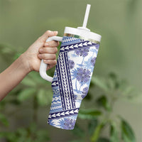 Hawaii Quilt Tumbler With Handle Kakau Polynesian Pattern Blue Version
