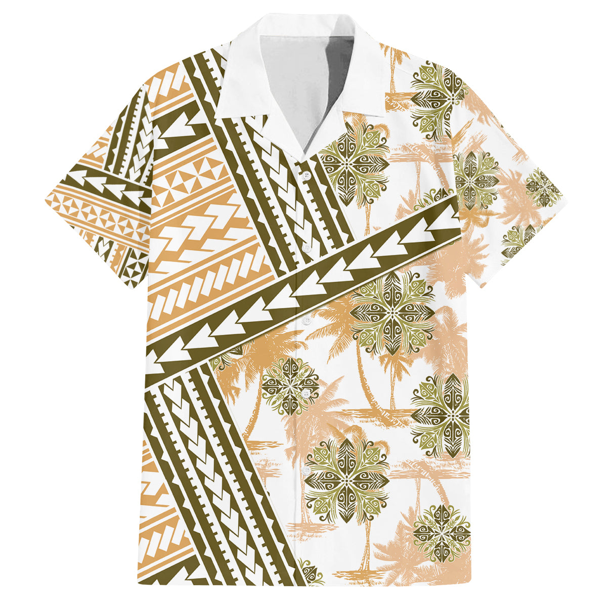 Hawaii Quilt Family Matching Off Shoulder Long Sleeve Dress and Hawaiian Shirt Kakau Polynesian Pattern Gold Version LT01 Dad's Shirt - Short Sleeve Gold - Polynesian Pride
