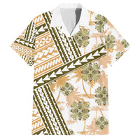 Hawaii Quilt Family Matching Off Shoulder Long Sleeve Dress and Hawaiian Shirt Kakau Polynesian Pattern Gold Version LT01 Dad's Shirt - Short Sleeve Gold - Polynesian Pride