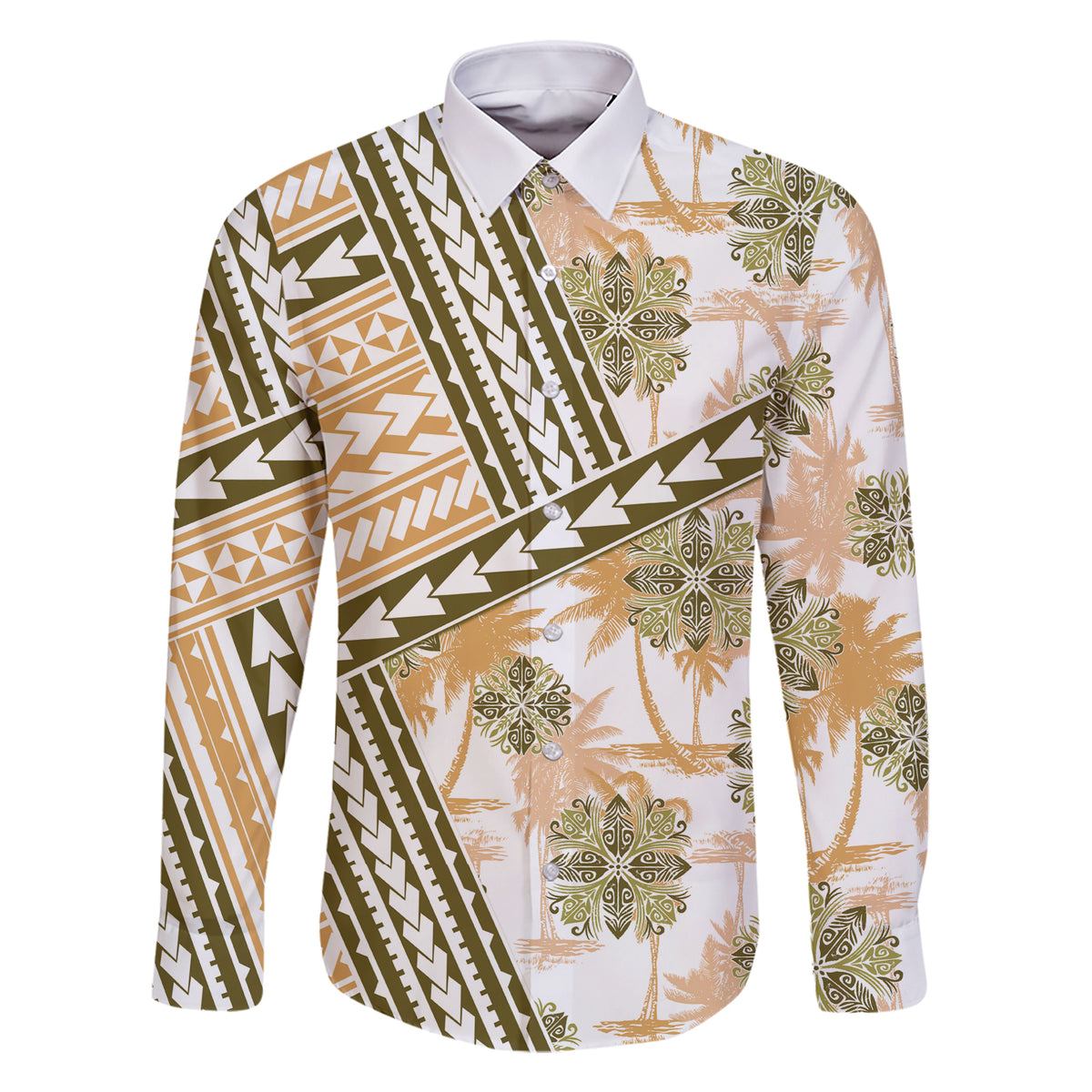 Hawaii Quilt Family Matching Short Sleeve Bodycon Dress and Hawaiian Shirt Kakau Polynesian Pattern Gold Version LT01 Dad's Shirt - Long Sleeve Gold - Polynesian Pride