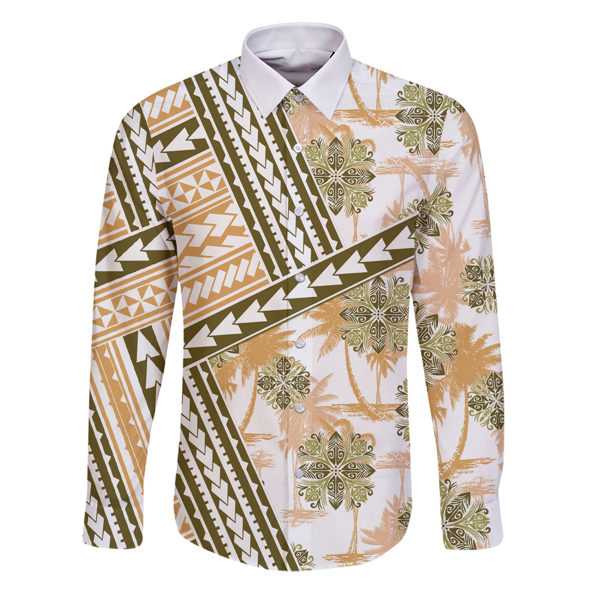 Hawaii Quilt Family Matching Tank Maxi Dress and Hawaiian Shirt Kakau Polynesian Pattern Gold Version LT01 Dad's Shirt - Long Sleeve Gold - Polynesian Pride