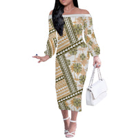 Hawaii Quilt Off The Shoulder Long Sleeve Dress Kakau Polynesian Pattern Gold Version LT01 Women Gold - Polynesian Pride