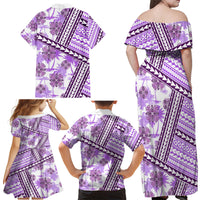 Hawaii Quilt Family Matching Off Shoulder Maxi Dress and Hawaiian Shirt Kakau Polynesian Pattern Lilac Version LT01 - Polynesian Pride
