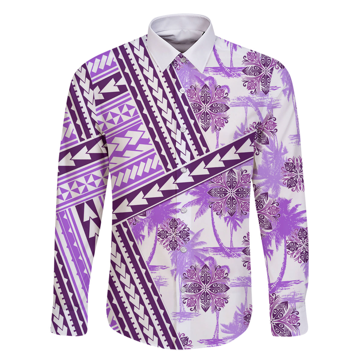Hawaii Quilt Family Matching Short Sleeve Bodycon Dress and Hawaiian Shirt Kakau Polynesian Pattern Lilac Version LT01 Dad's Shirt - Long Sleeve Purple - Polynesian Pride