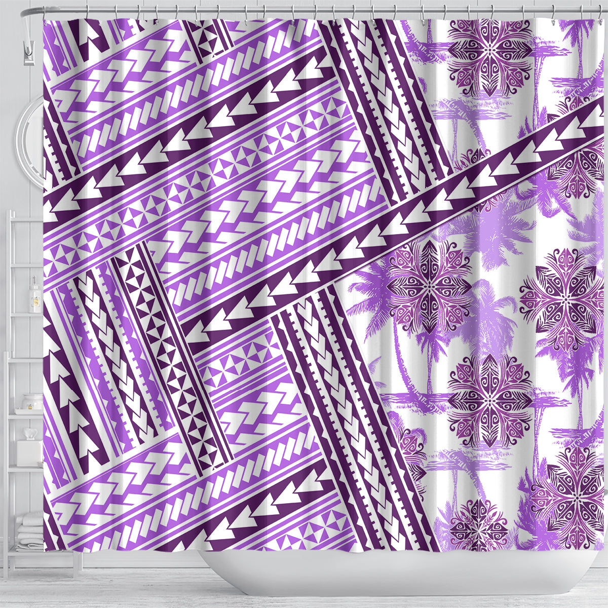 Hawaii Quilt Shower Curtain Kakau Polynesian Pattern Lilac Version LT01 - Polynesian Pride