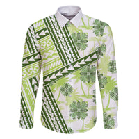 Hawaii Quilt Family Matching Mermaid Dress and Hawaiian Shirt Kakau Polynesian Pattern Olive Green Version LT01 Dad's Shirt - Long Sleeve Green - Polynesian Pride