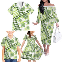 Hawaii Quilt Family Matching Off Shoulder Long Sleeve Dress and Hawaiian Shirt Kakau Polynesian Pattern Olive Green Version LT01 - Polynesian Pride