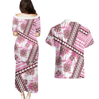Hawaii Quilt Couples Matching Puletasi Dress and Hawaiian Shirt Kakau Polynesian Pattern Mauve Pink Version LT01 - Polynesian Pride