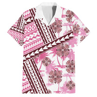 Hawaii Quilt Family Matching Long Sleeve Bodycon Dress and Hawaiian Shirt Kakau Polynesian Pattern Mauve Pink Version LT01 Dad's Shirt - Short Sleeve Pink - Polynesian Pride