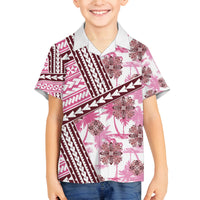 Hawaii Quilt Family Matching Long Sleeve Bodycon Dress and Hawaiian Shirt Kakau Polynesian Pattern Mauve Pink Version LT01 Son's Shirt Pink - Polynesian Pride