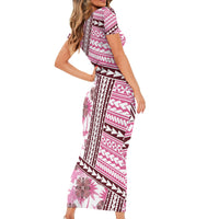 Hawaii Quilt Family Matching Short Sleeve Bodycon Dress and Hawaiian Shirt Kakau Polynesian Pattern Mauve Pink Version LT01 - Polynesian Pride
