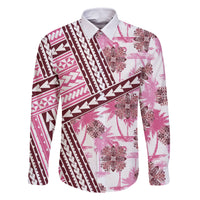 Hawaii Quilt Family Matching Summer Maxi Dress and Hawaiian Shirt Kakau Polynesian Pattern Mauve Pink Version LT01 Dad's Shirt - Long Sleeve Pink - Polynesian Pride