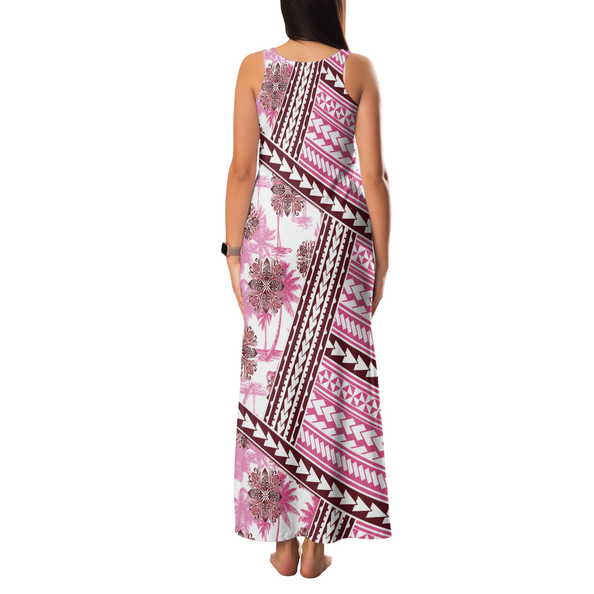 Hawaii Quilt Family Matching Tank Maxi Dress and Hawaiian Shirt Kakau Polynesian Pattern Mauve Pink Version LT01 - Polynesian Pride