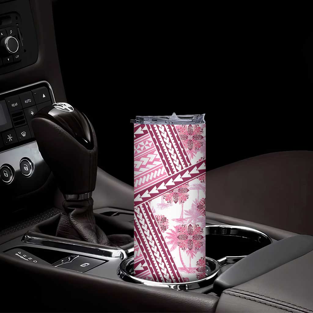 Hawaii Quilt Skinny Tumbler Kakau Polynesian Pattern Mauve Pink Version