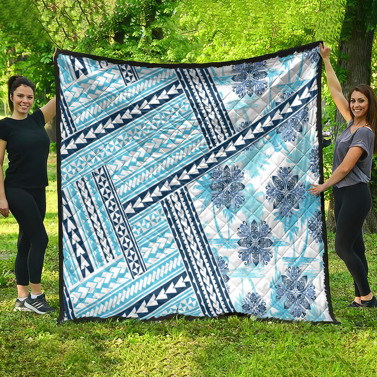 Hawaii Quilt Quilt Kakau Polynesian Pattern Sky Blue Version LT01 - Polynesian Pride