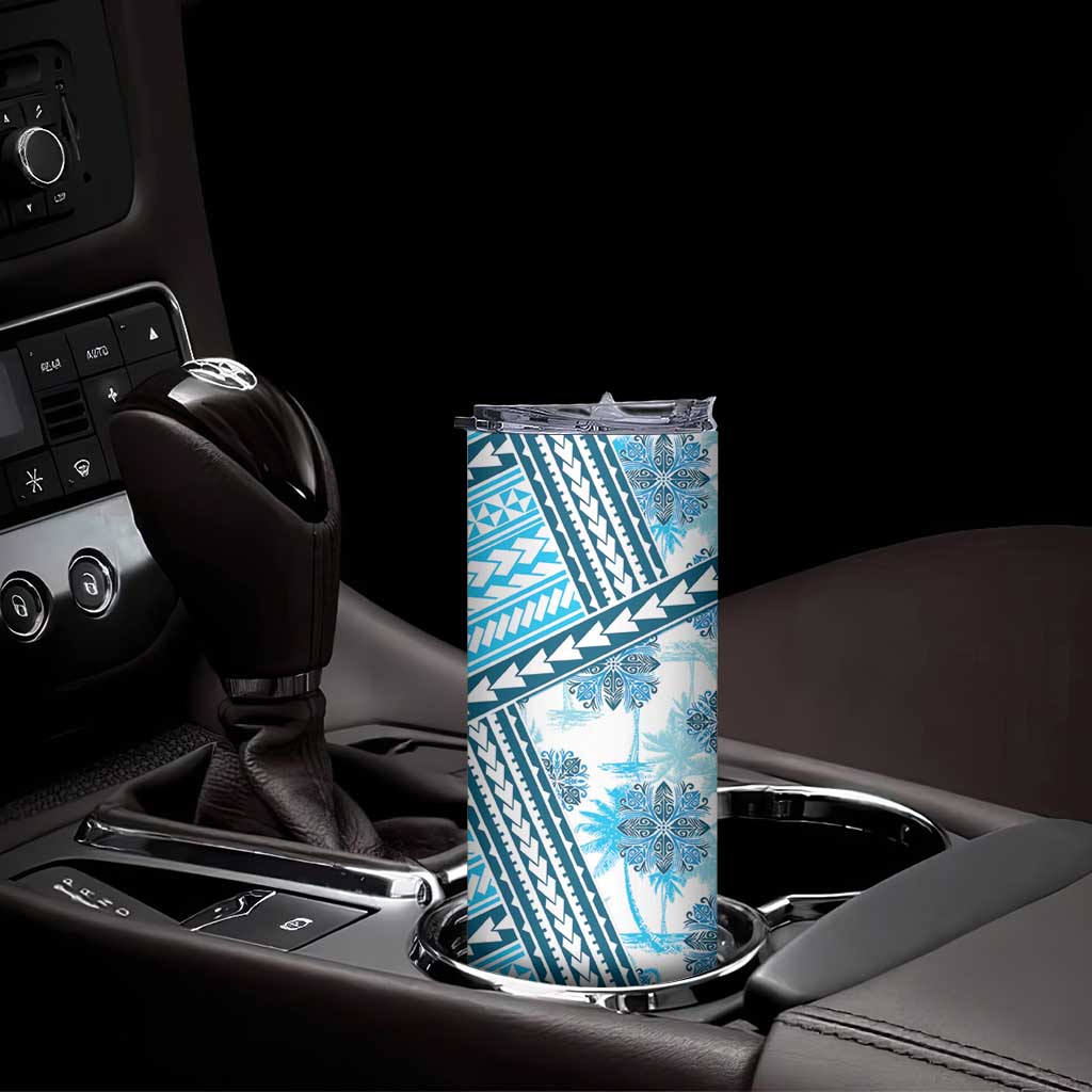 Hawaii Quilt Skinny Tumbler Kakau Polynesian Pattern Sky Blue Version