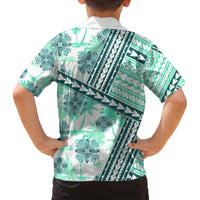 Hawaii Quilt Family Matching Off Shoulder Short Dress and Hawaiian Shirt Kakau Polynesian Pattern Teal Version LT01 - Polynesian Pride
