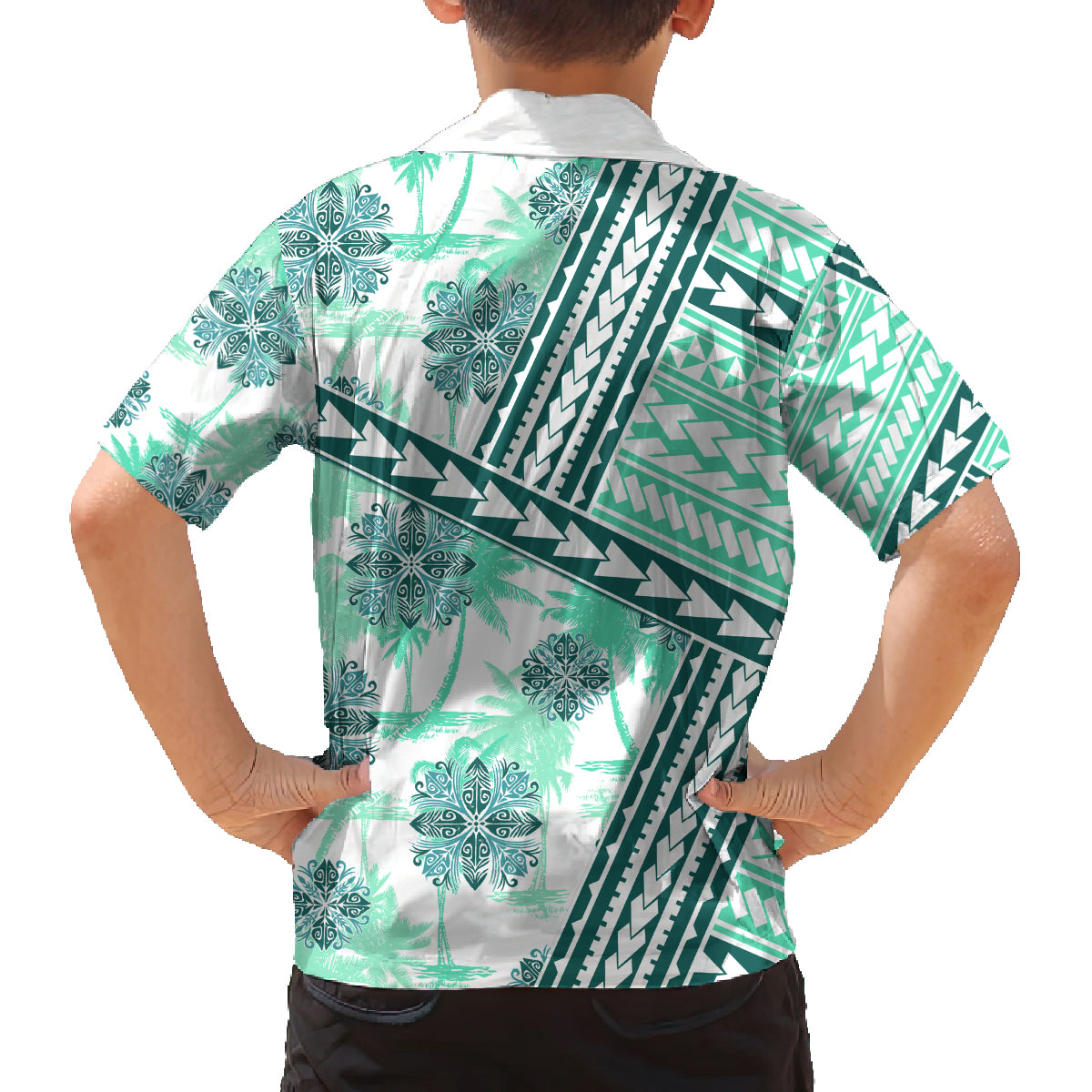 Hawaii Quilt Family Matching Summer Maxi Dress and Hawaiian Shirt Kakau Polynesian Pattern Teal Version LT01 - Polynesian Pride
