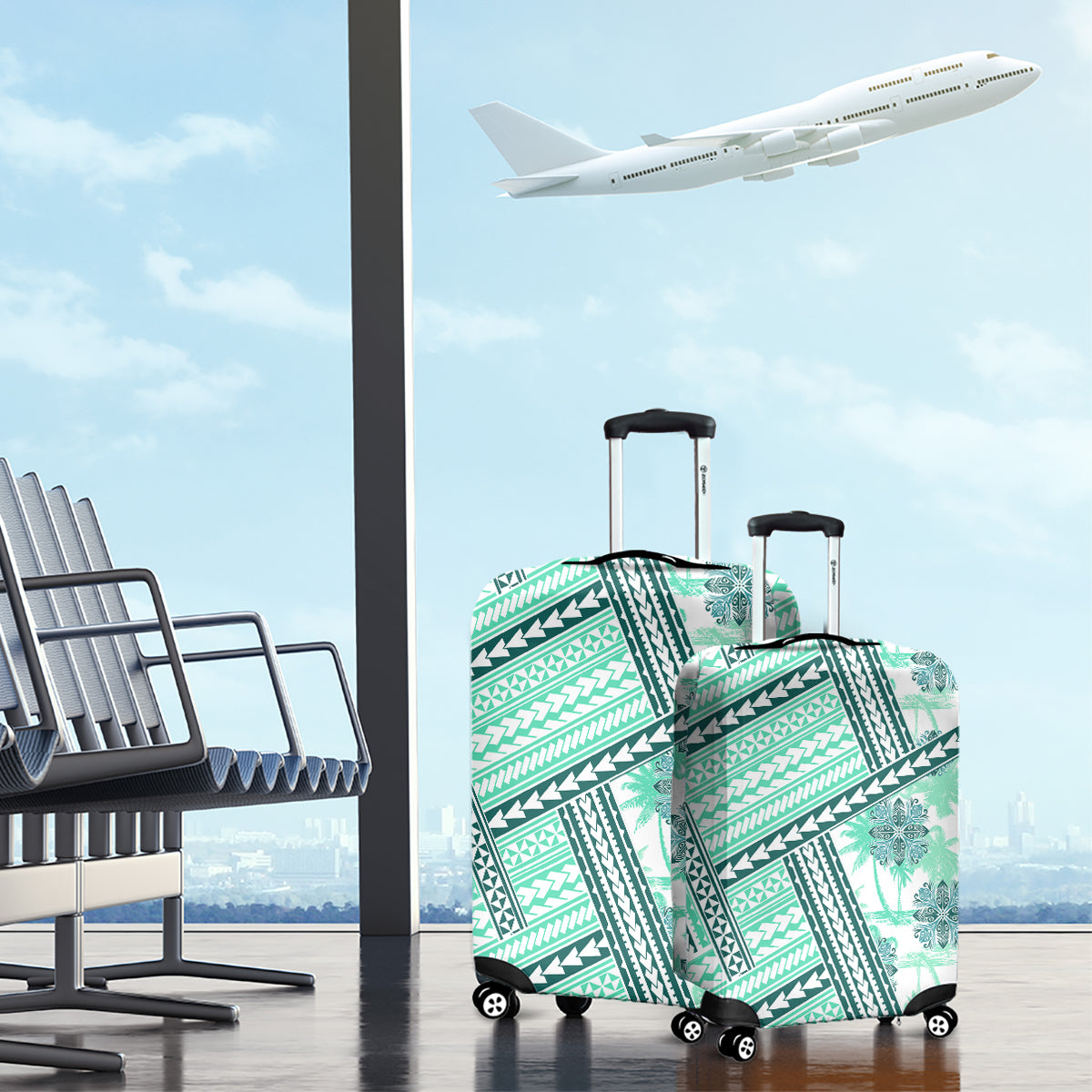 Hawaii Quilt Luggage Cover Kakau Polynesian Pattern Teal Version LT01 - Polynesian Pride