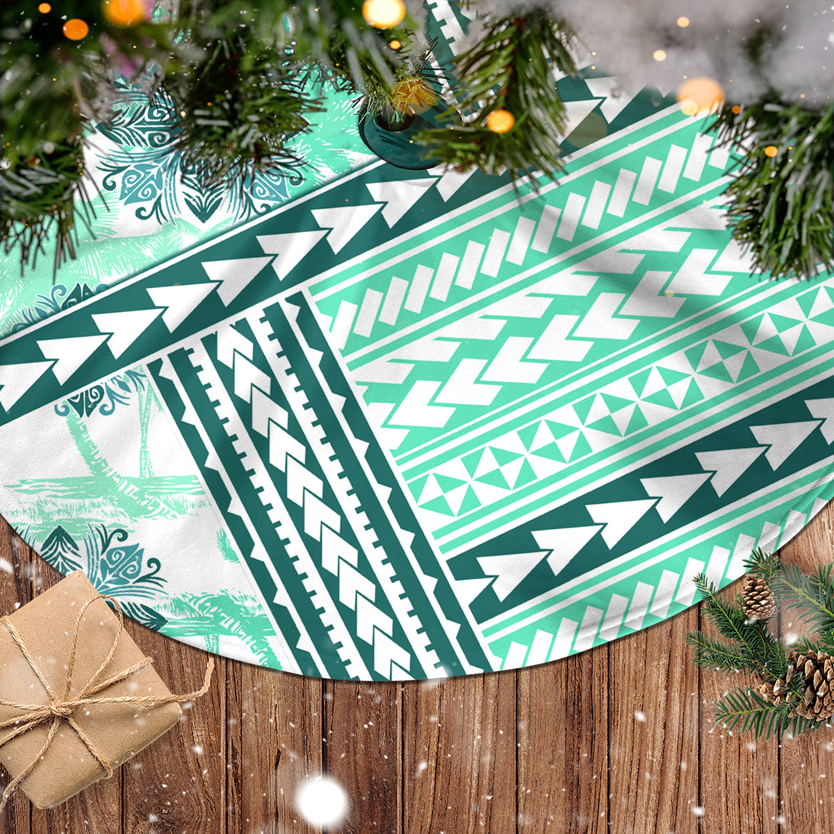 Hawaii Quilt Tree Skirt Kakau Polynesian Pattern Teal Version LT01 - Polynesian Pride