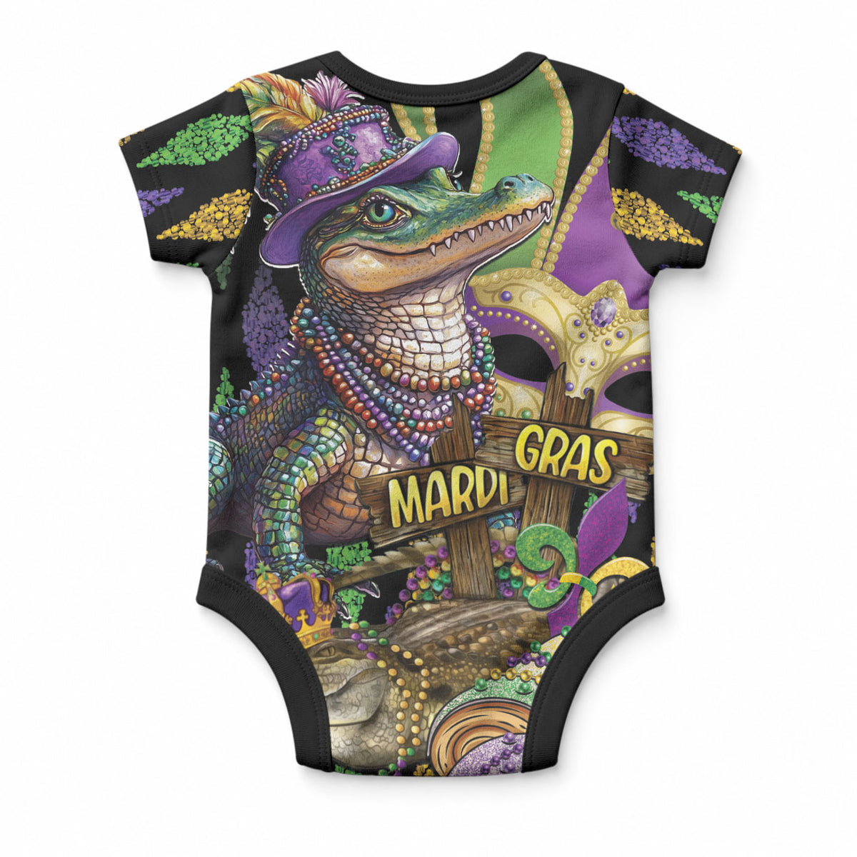 Mardi Gras Alligator Baby Onesie Fleur De Lis Glitter Style LT01 - Polynesian Pride