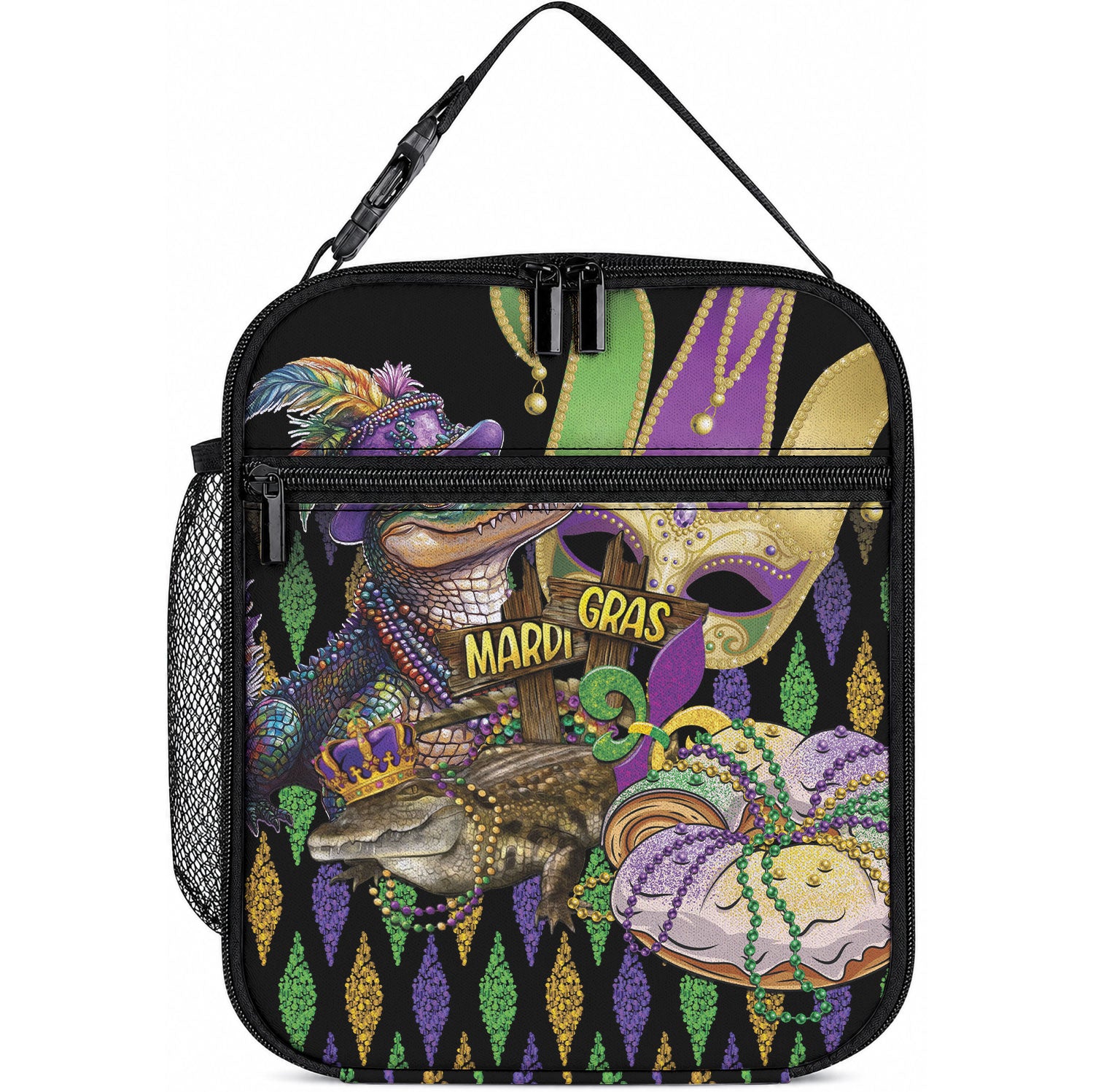 Mardi Gras Alligator Lunch Bag Fleur De Lis Glitter Style LT01 10.2 × 8.3 × 4.3 inch Colorful - Polynesian Pride