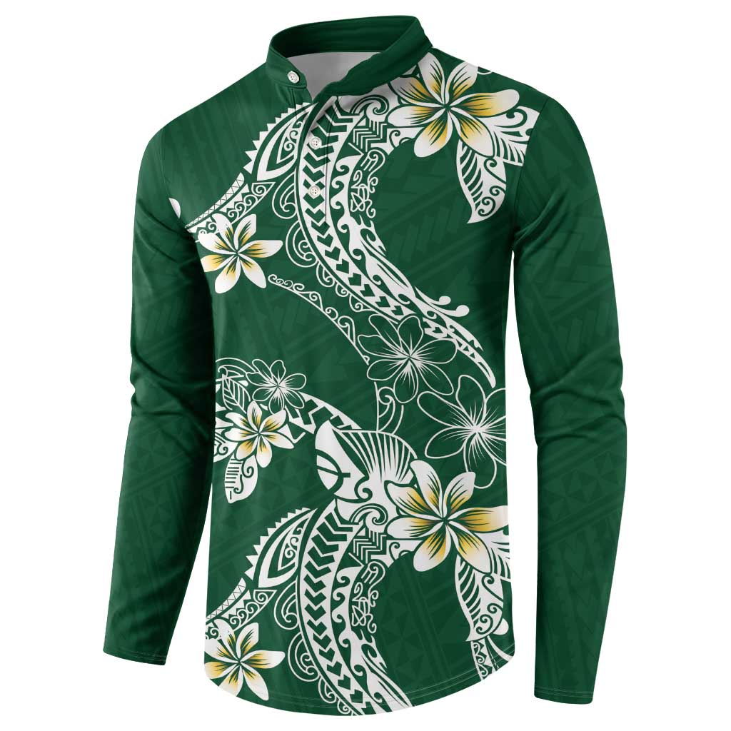 Polynesian Hawaiian Plumeria Tribal Pattern Button Sweatshirt Green Version