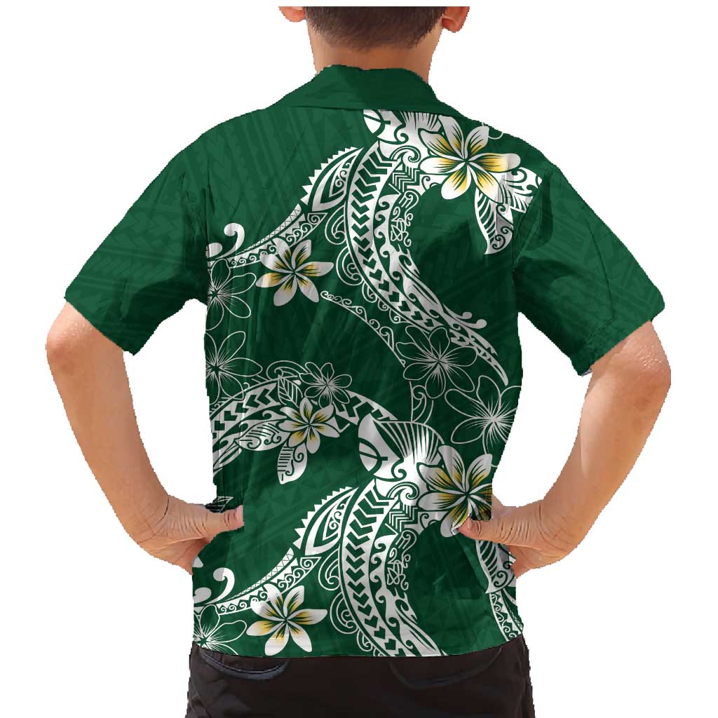 Polynesian Hawaiian Plumeria Tribal Pattern Family Matching Mermaid Dress and Hawaiian Shirt Green Version LT01 - Polynesian Pride