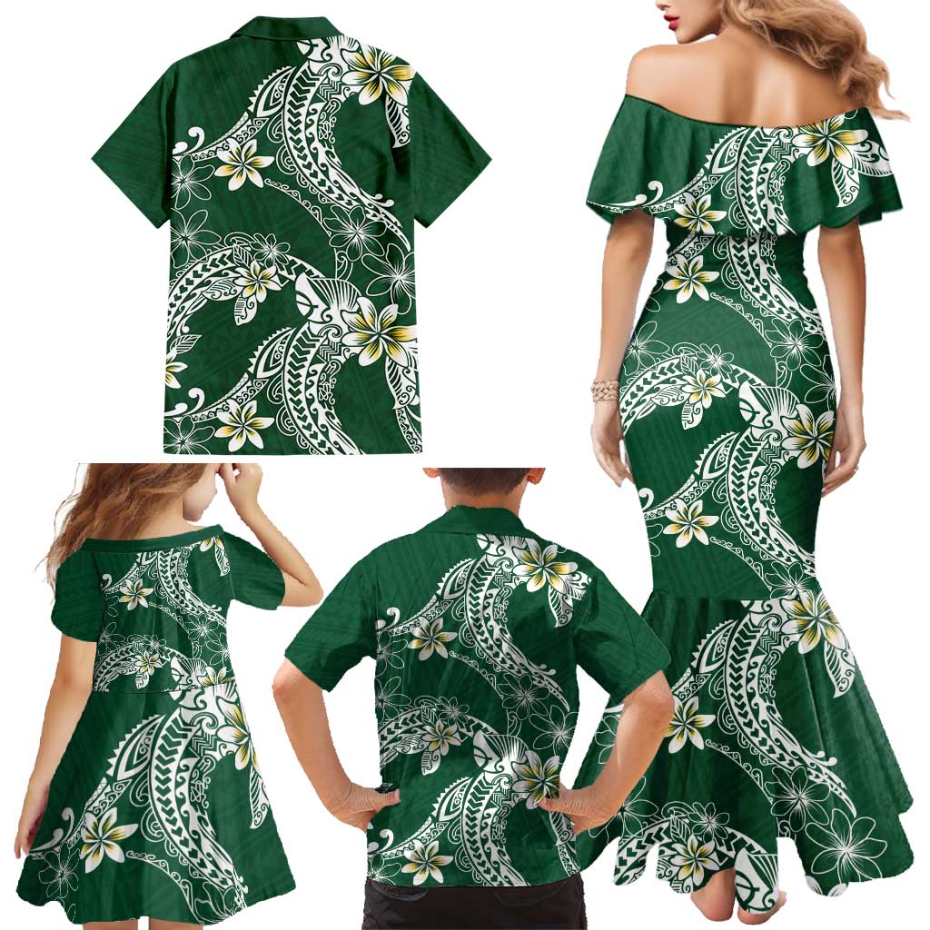 Polynesian Hawaiian Plumeria Tribal Pattern Family Matching Mermaid Dress and Hawaiian Shirt Green Version LT01 - Polynesian Pride