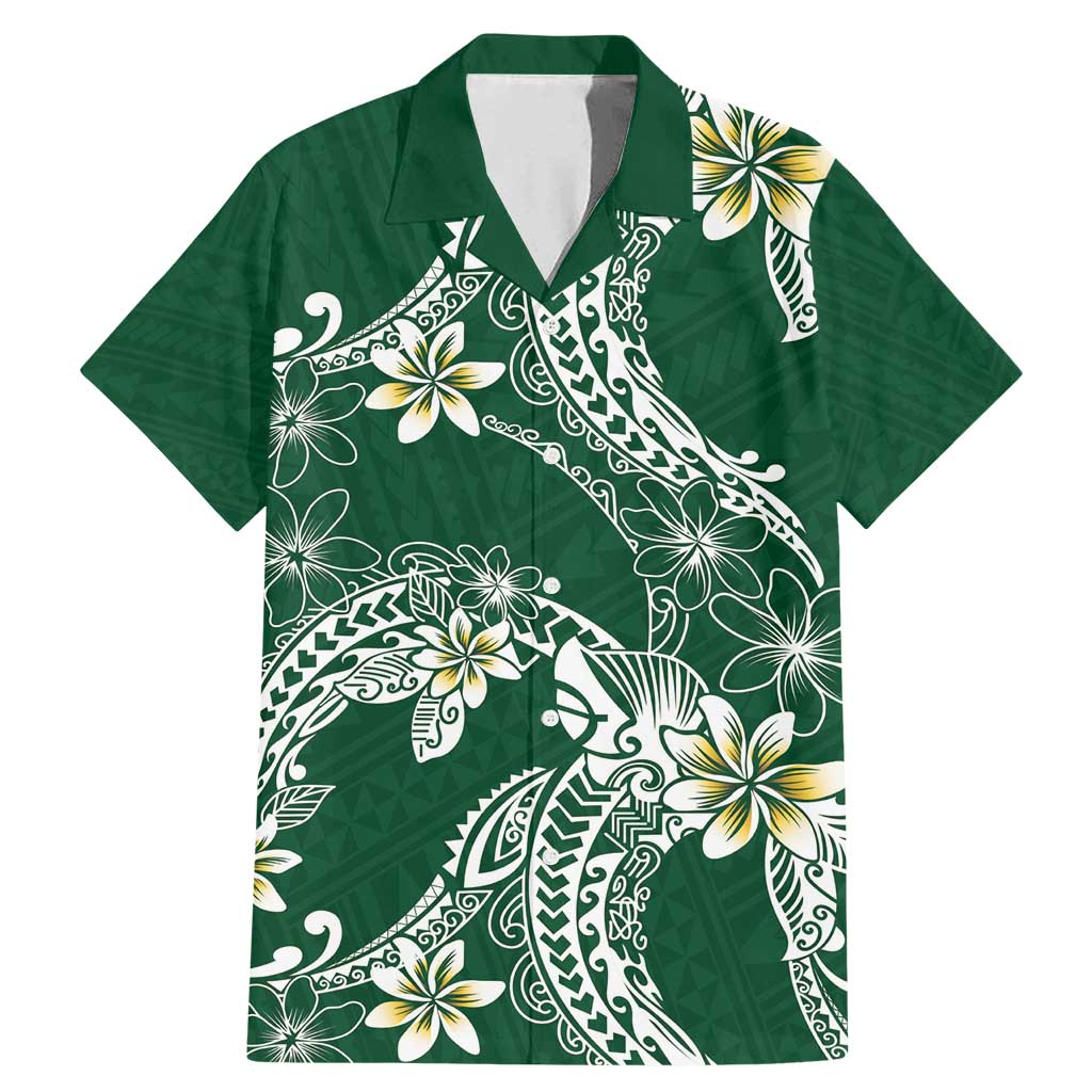 Polynesian Hawaiian Plumeria Tribal Pattern Family Matching Mermaid Dress and Hawaiian Shirt Green Version LT01 Dad's Shirt - Short Sleeve Green - Polynesian Pride