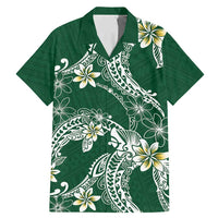 Polynesian Hawaiian Plumeria Tribal Pattern Family Matching Mermaid Dress and Hawaiian Shirt Green Version LT01 Dad's Shirt - Short Sleeve Green - Polynesian Pride