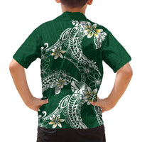 Polynesian Hawaiian Plumeria Tribal Pattern Family Matching Off The Shoulder Long Sleeve Dress and Hawaiian Shirt Green Version LT01 - Polynesian Pride