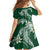 Polynesian Hawaiian Plumeria Tribal Pattern Family Matching Off The Shoulder Long Sleeve Dress and Hawaiian Shirt Green Version