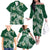 Polynesian Hawaiian Plumeria Tribal Pattern Family Matching Off The Shoulder Long Sleeve Dress and Hawaiian Shirt Green Version