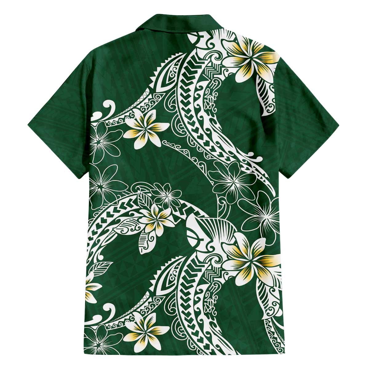 Polynesian Hawaiian Plumeria Tribal Pattern Family Matching Off The Shoulder Long Sleeve Dress and Hawaiian Shirt Green Version LT01 - Polynesian Pride