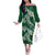 Polynesian Hawaiian Plumeria Tribal Pattern Family Matching Off The Shoulder Long Sleeve Dress and Hawaiian Shirt Green Version
