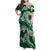 Polynesian Hawaiian Plumeria Tribal Pattern Family Matching Off Shoulder Maxi Dress and Hawaiian Shirt Green Version