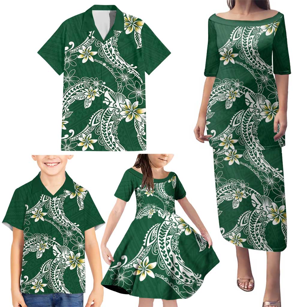 Polynesian Hawaiian Plumeria Tribal Pattern Family Matching Puletasi and Hawaiian Shirt Green Version LT01 - Polynesian Pride