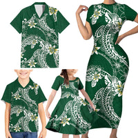 Polynesian Hawaiian Plumeria Tribal Pattern Family Matching Short Sleeve Bodycon Dress and Hawaiian Shirt Green Version LT01 - Polynesian Pride