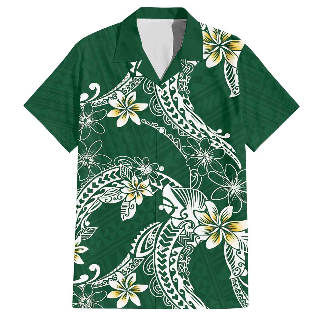 Polynesian Hawaiian Plumeria Tribal Pattern Family Matching Short Sleeve Bodycon Dress and Hawaiian Shirt Green Version LT01 Dad's Shirt - Short Sleeve Green - Polynesian Pride