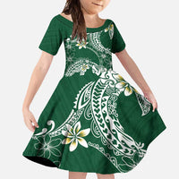 Polynesian Hawaiian Plumeria Tribal Pattern Family Matching Tank Maxi Dress and Hawaiian Shirt Green Version