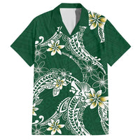 Polynesian Hawaiian Plumeria Tribal Pattern Hawaiian Shirt Green Version