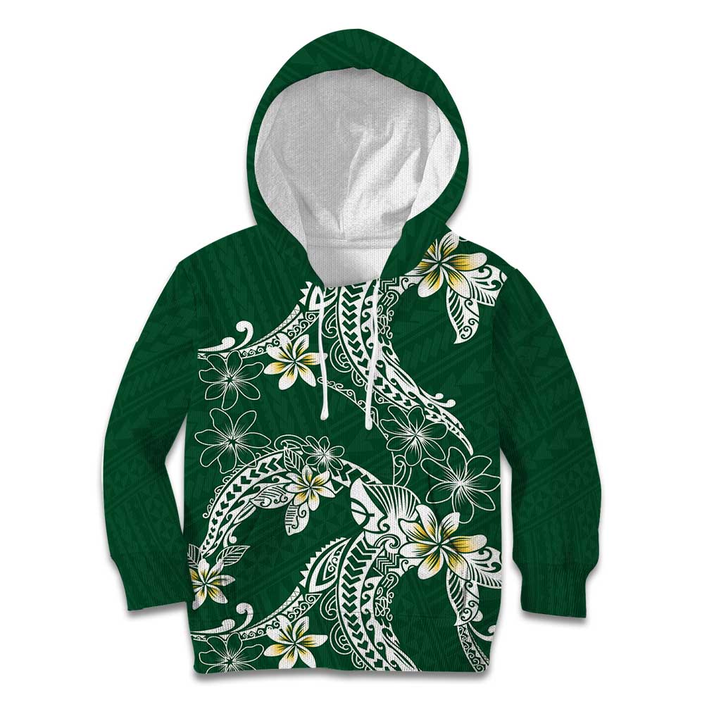 Polynesian Hawaiian Plumeria Tribal Pattern Kid Hoodie Green Version LT01 Hoodie Green - Polynesian Pride
