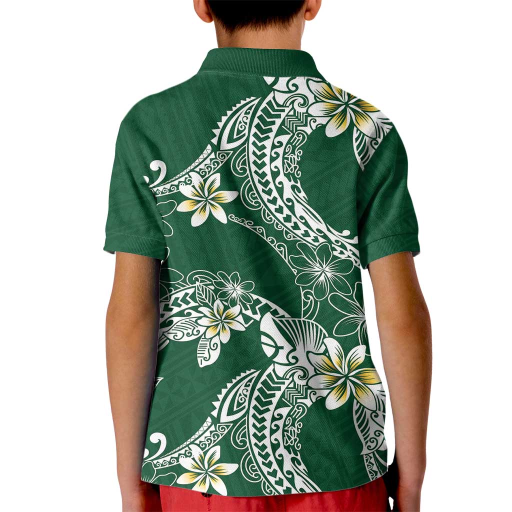 Polynesian Hawaiian Plumeria Tribal Pattern Kid Polo Shirt Green Version